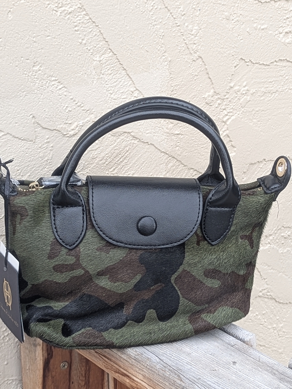 ✨ NWT House of Harlow 1960 Camo Calf Hair Mini Top Handle Crossbody ✨